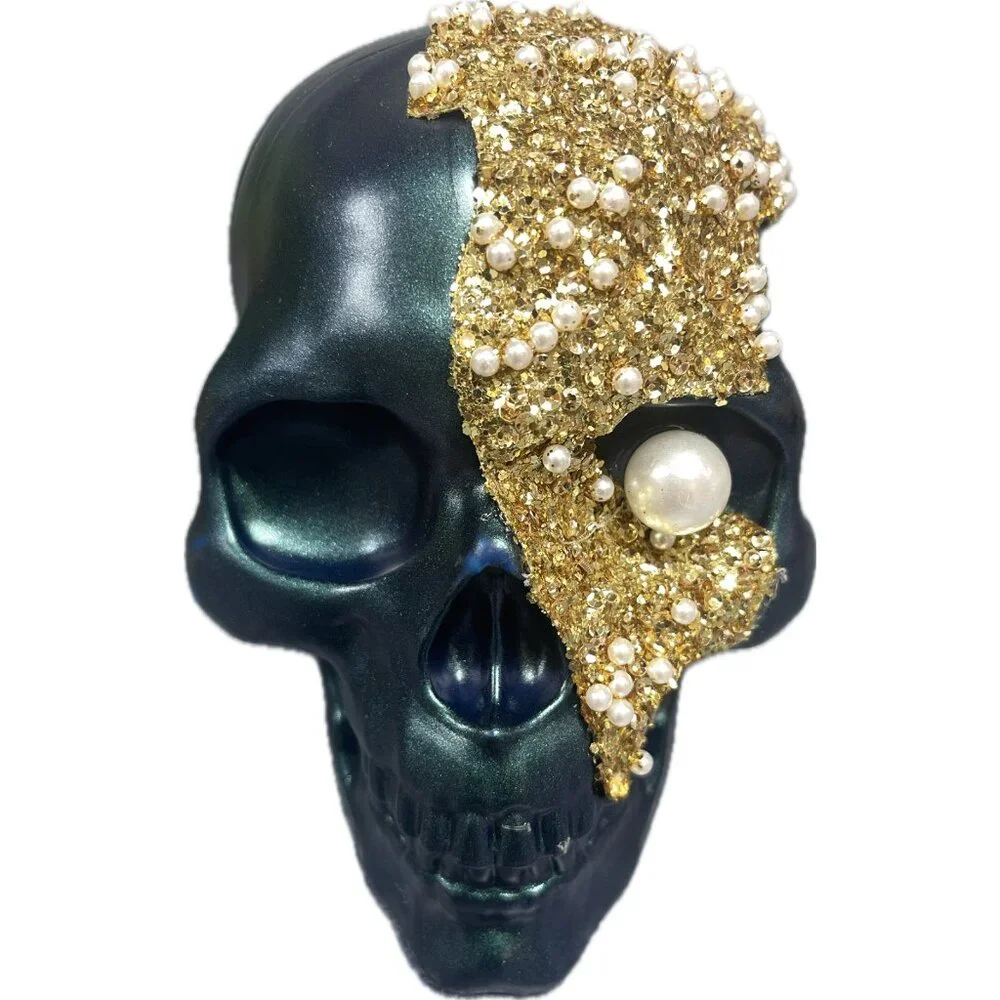 Target Bullseye’s Playground Halloween Decor Skull Metallic Blue Gold NEW